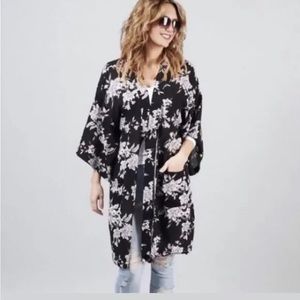 New Spiritual Gangster Maya Black White Floral Kimono Yoga Swim Cover-up…